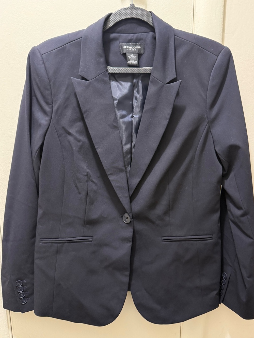 Liz Claiborne Navy Single-Button Blazer with Notch Lapel